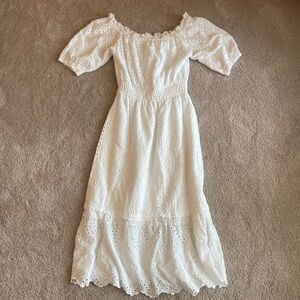Betsey Johnson White Eyelet Smocked Midi Dress